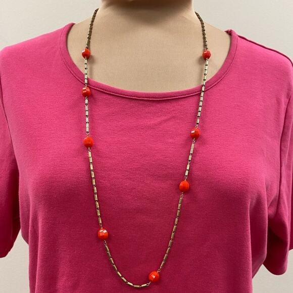 J. Crew gold chain and red bead long necklace - Picture 5 of 5